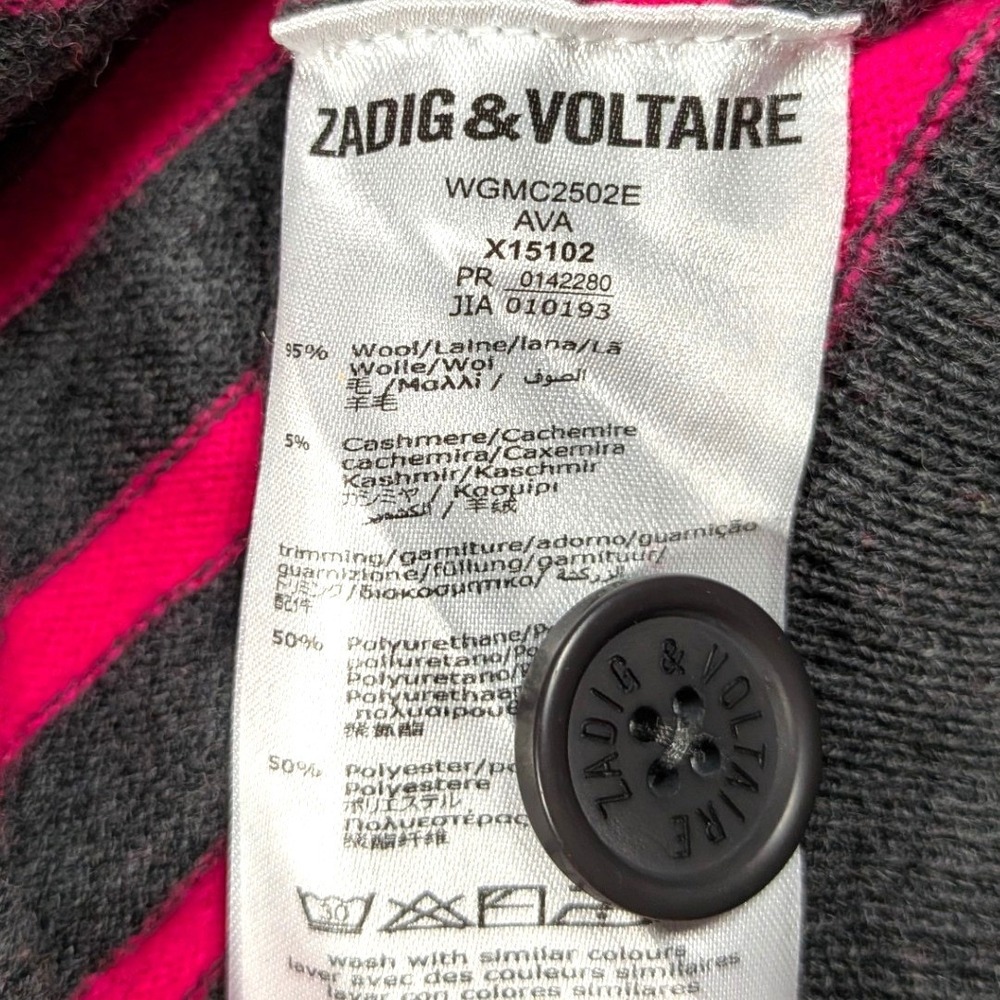 Zadig & Voltaire Ava Wool Cashmere Striped Star Sweater Gray Pink Girls 16 / 16Y - Picture 8 of 12
